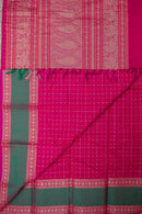 Deep Pink Threadwork Silk Cotton Saree with Threadwork Border