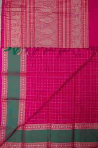 Deep Pink Threadwork Silk Cotton Saree with Threadwork Border